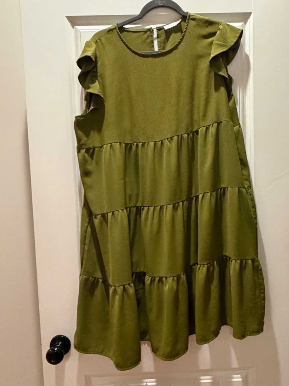 Olive Green Ruffle Tiered Dress - Casual Playwear
